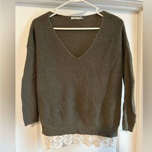 Urban Outfitters XS green V-Neck Sweater with Lace Detail on bottom